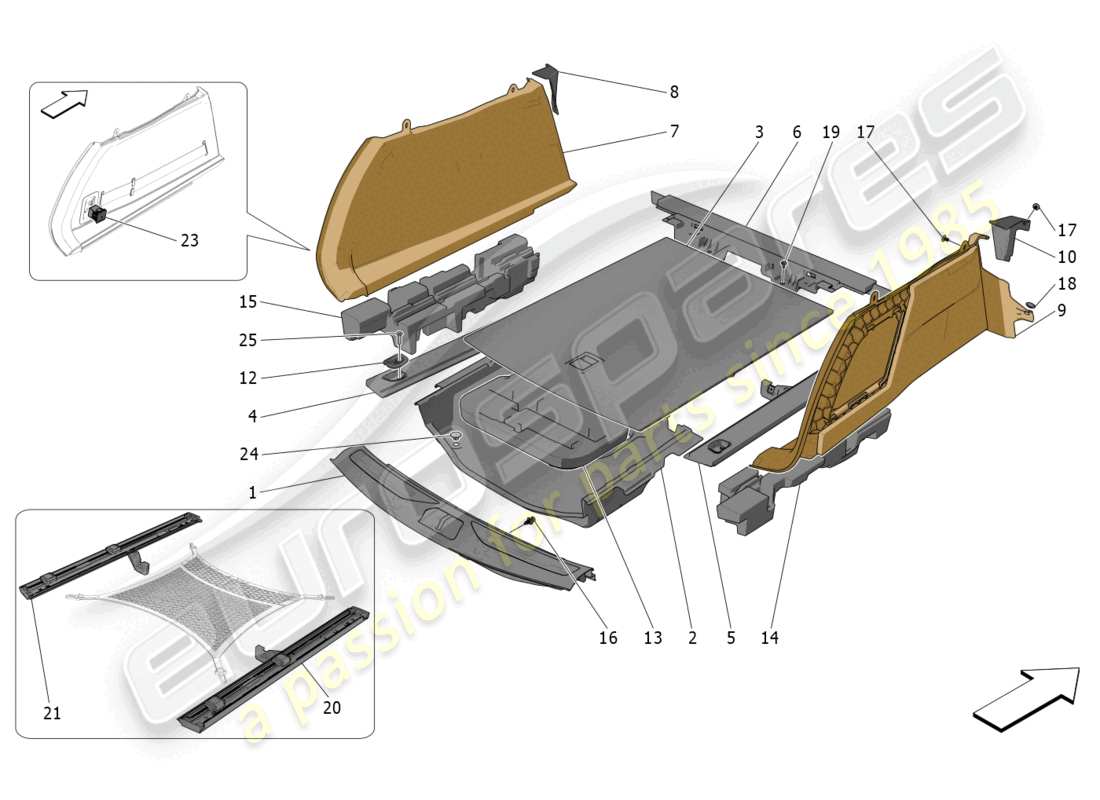 maserati grecale gt (2023) luggage compartment mats part diagram