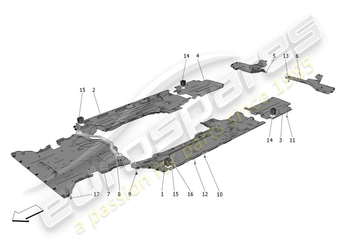 maserati grecale gt (2023) underbody and underfloor guards part diagram