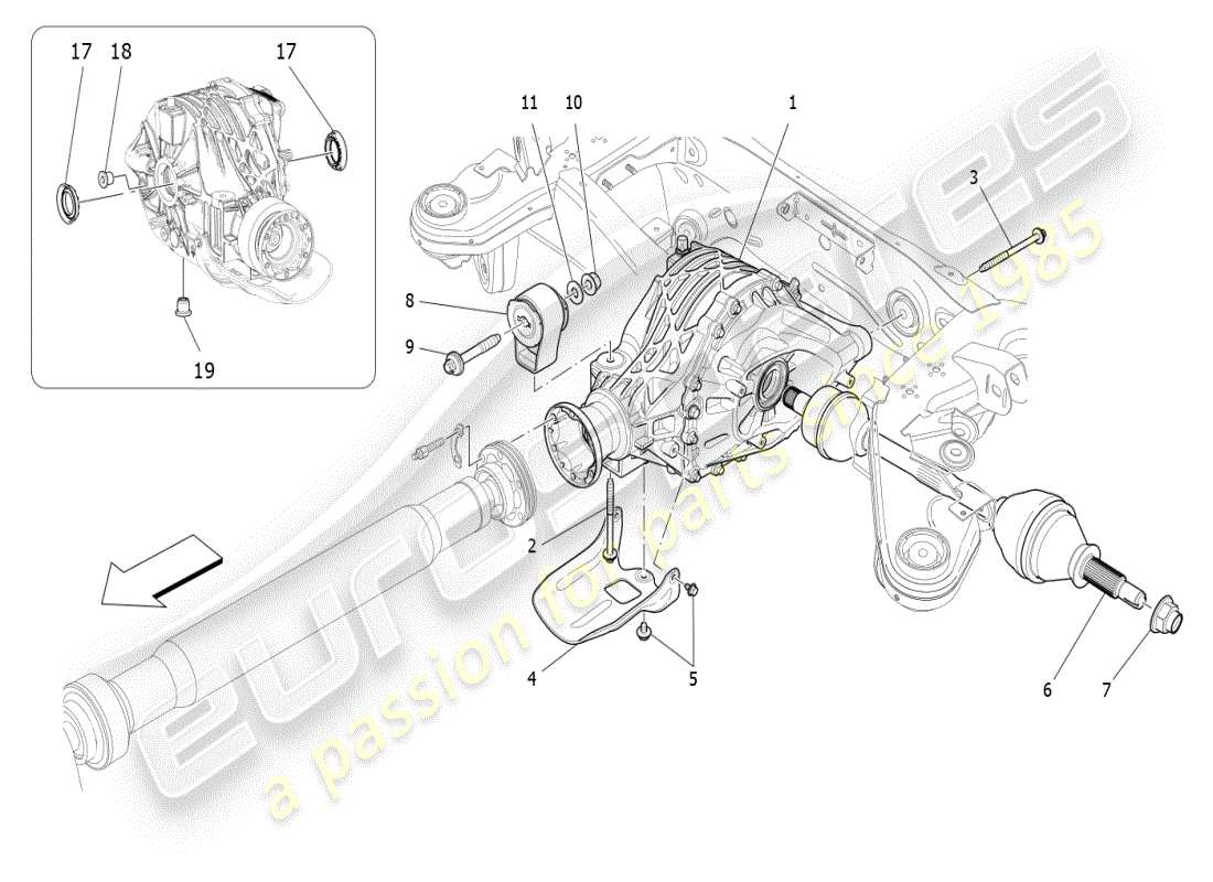 maserati ghibli (2021) differential and rear axle shafts part diagram