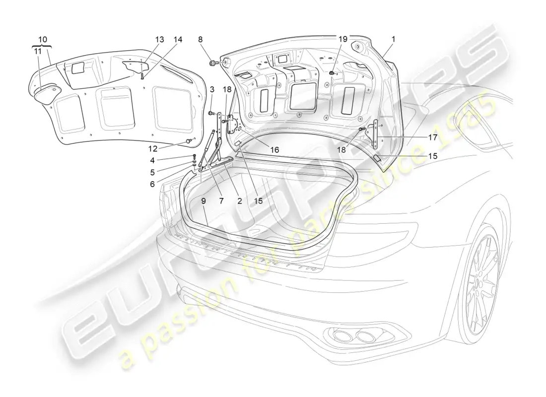 maserati granturismo (2011) rear lid parts diagram