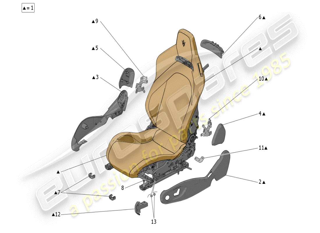 maserati mc20 (2024) seats: trim panels parts diagram