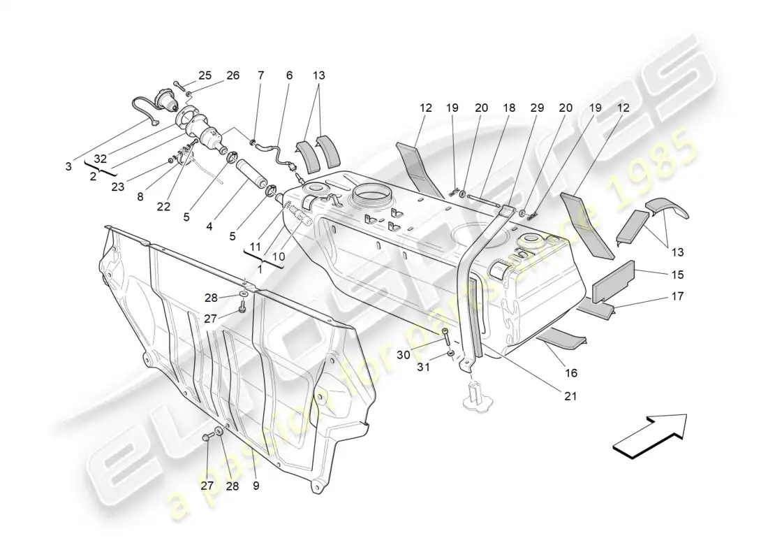maserati granturismo (2010) fuel tank parts diagram