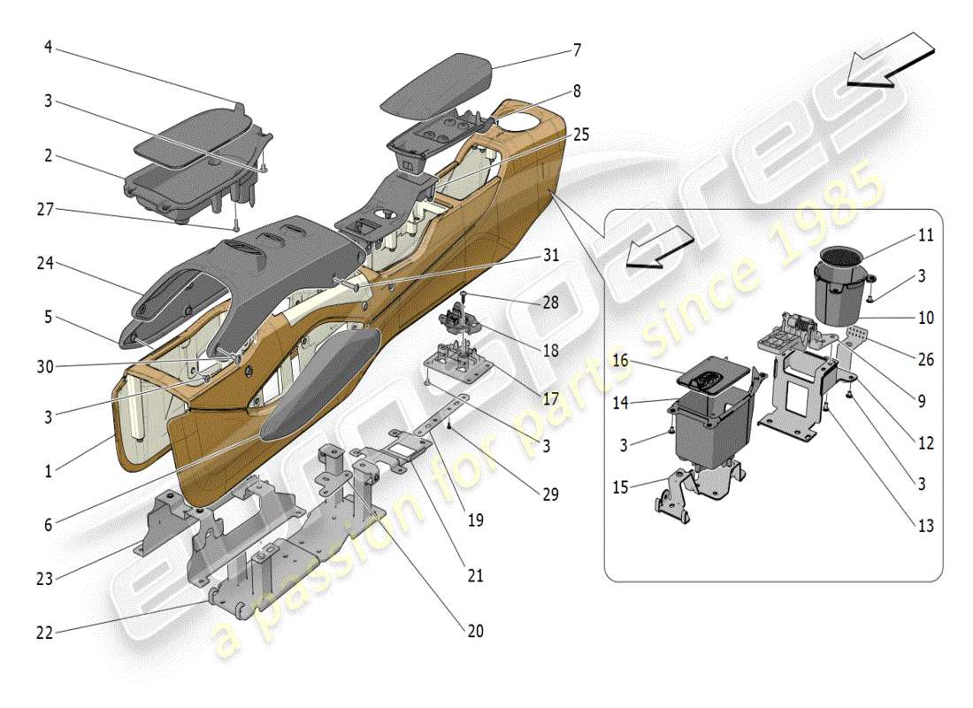 maserati mc20 (2024) accessory console and centre console parts diagram