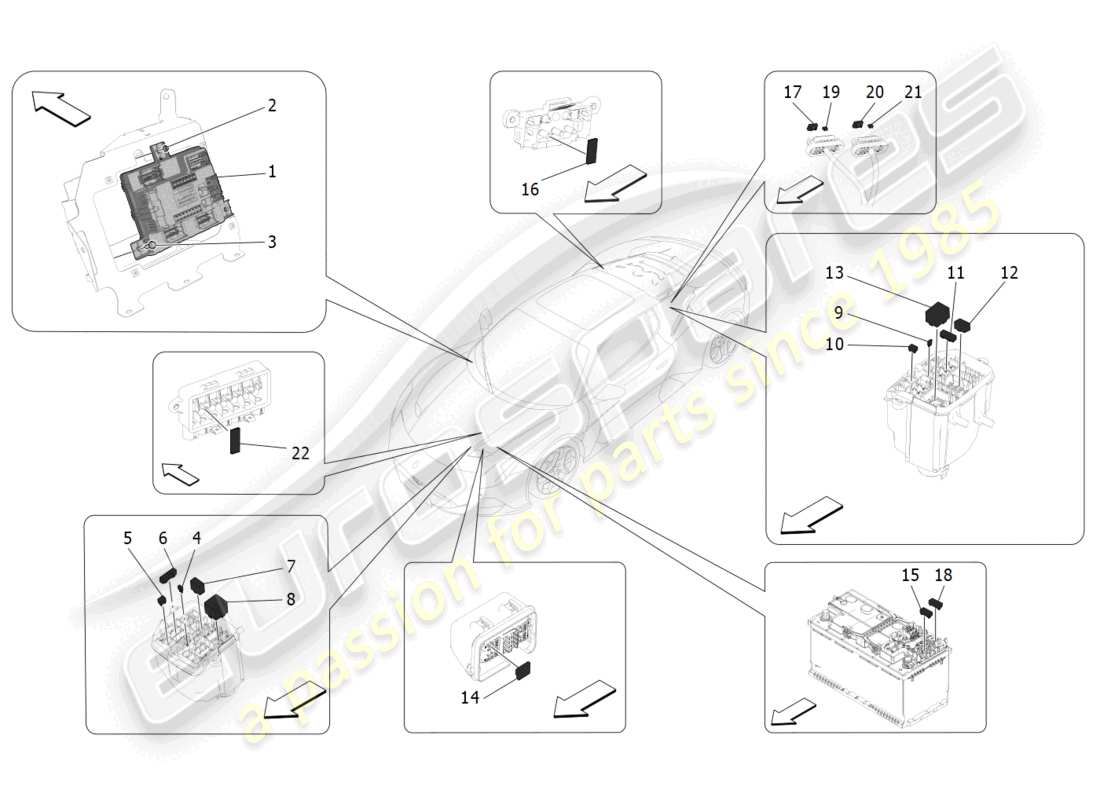 maserati mc20 (2023) relays, fuses and boxes parts diagram