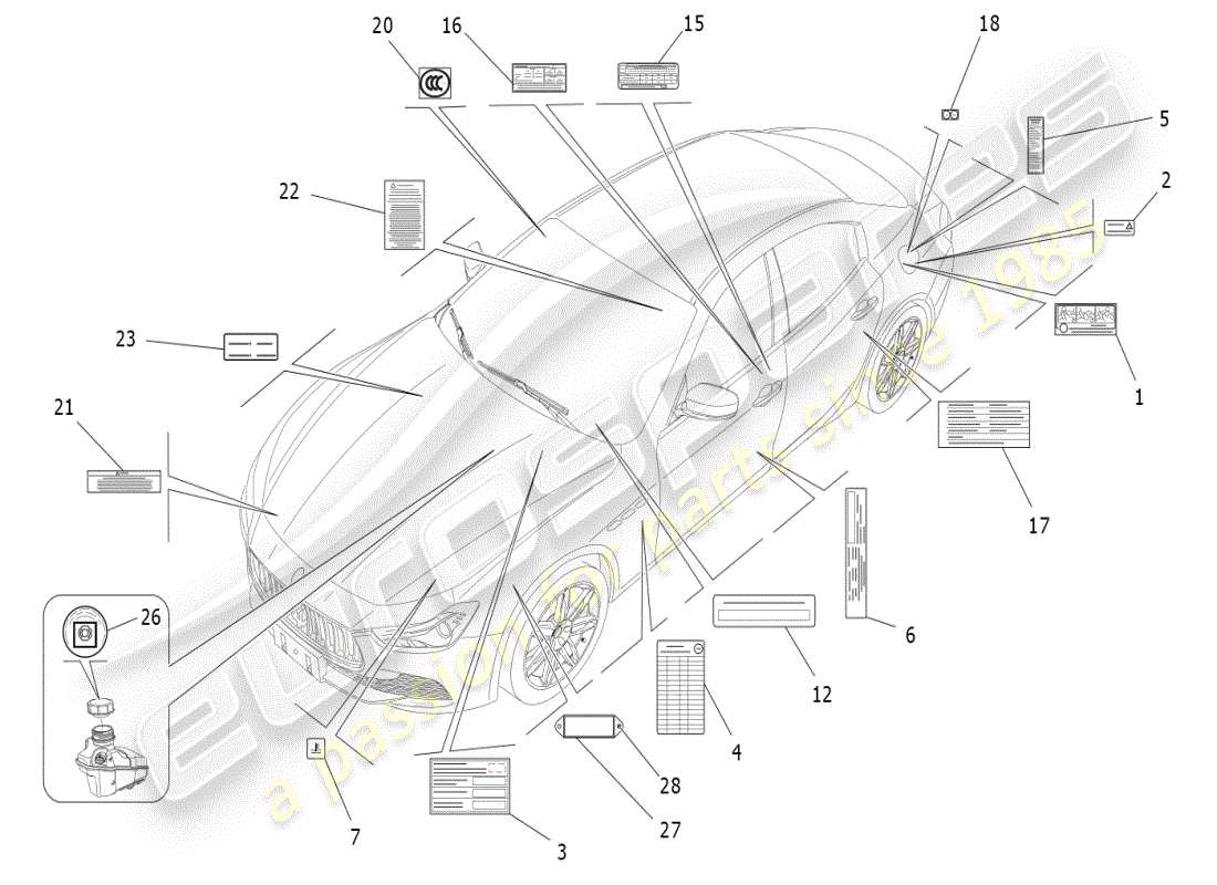 maserati ghibli (2020) stickers and labels parts diagram