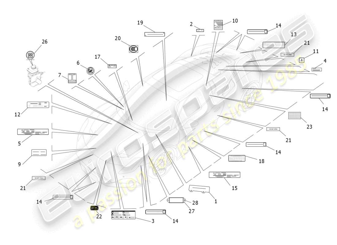 maserati mc20 (2022) stickers and labels part diagram