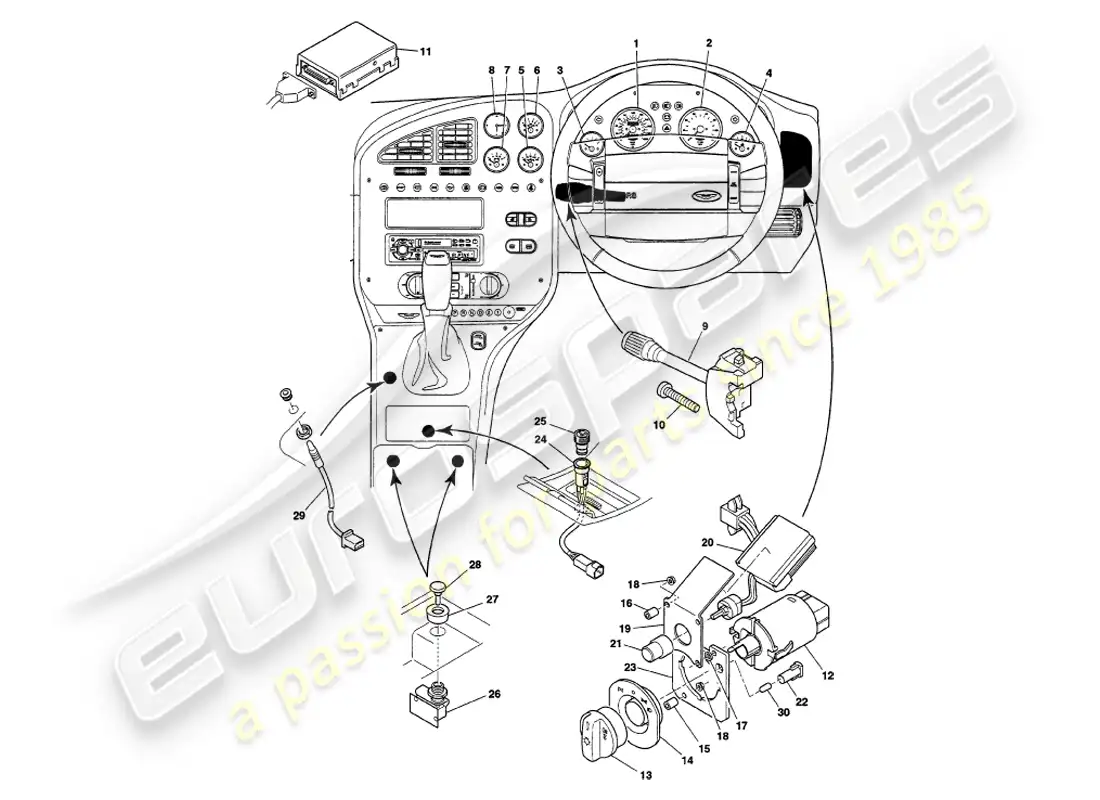 aston martin v8 volante (2000) instruments & controls parts diagram