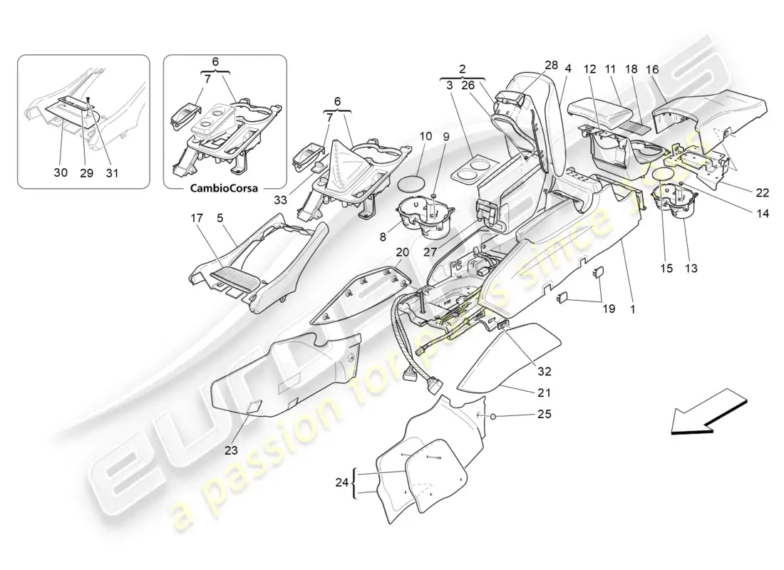 maserati granturismo (2009) accessory console and centre console parts diagram