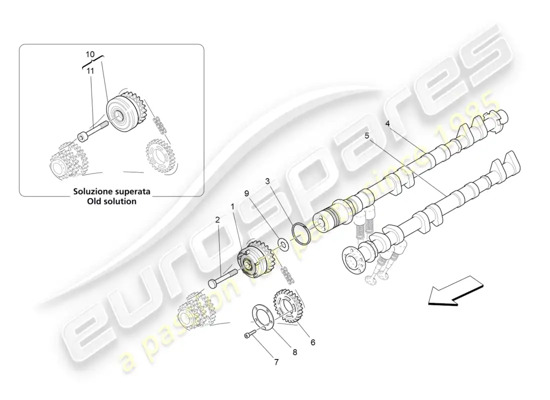 maserati granturismo (2011) lh cylinder head camshafts parts diagram