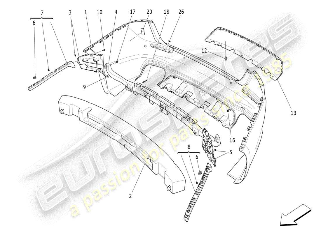 maserati ghibli (2020) rear bumper parts diagram