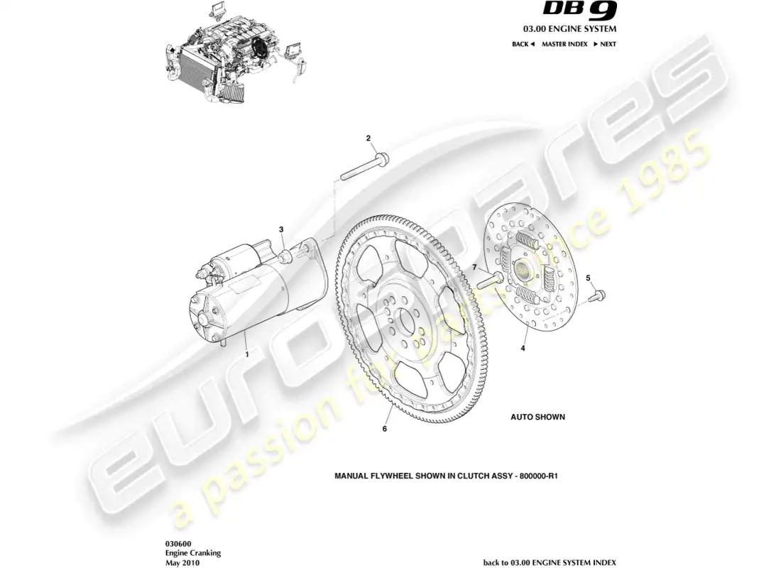 aston martin db9 (2012) starter motor parts diagram