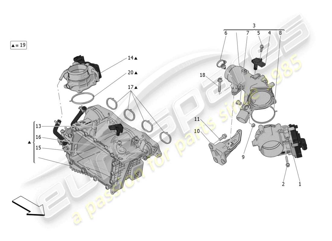 maserati grecale gt (2023) intake manifold and throttle body part diagram