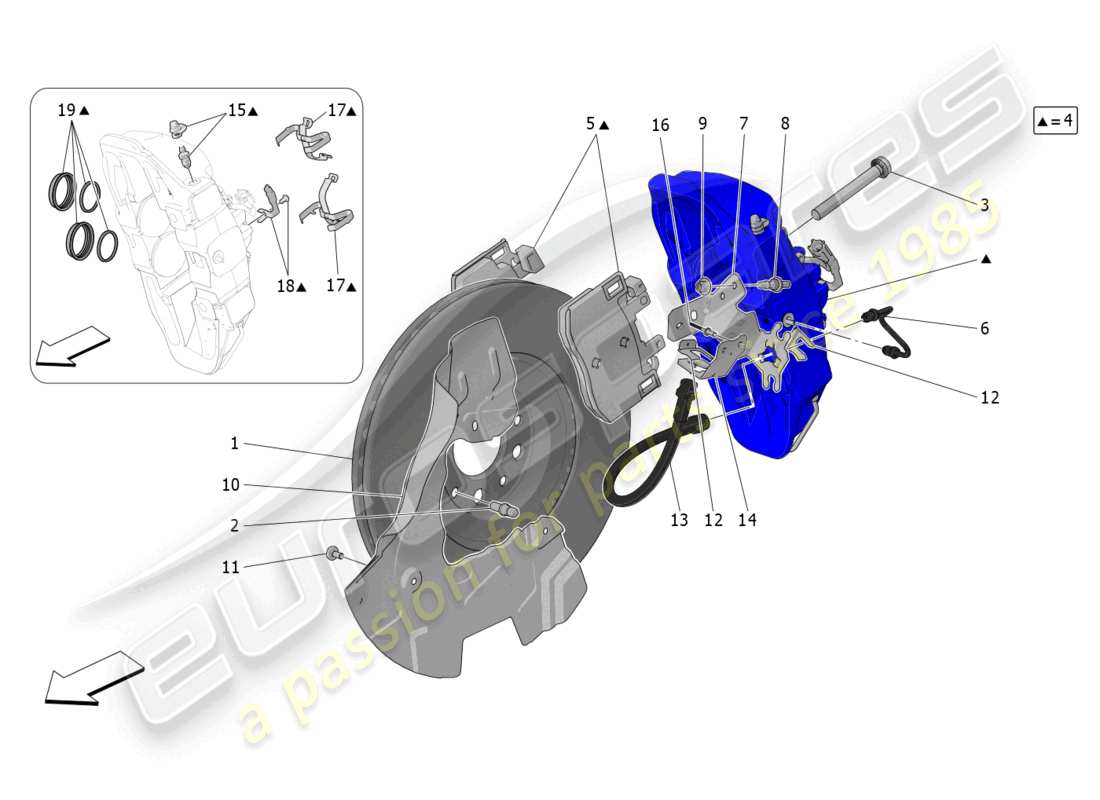 maserati grecale gt (2023) braking devices on front wheels part diagram