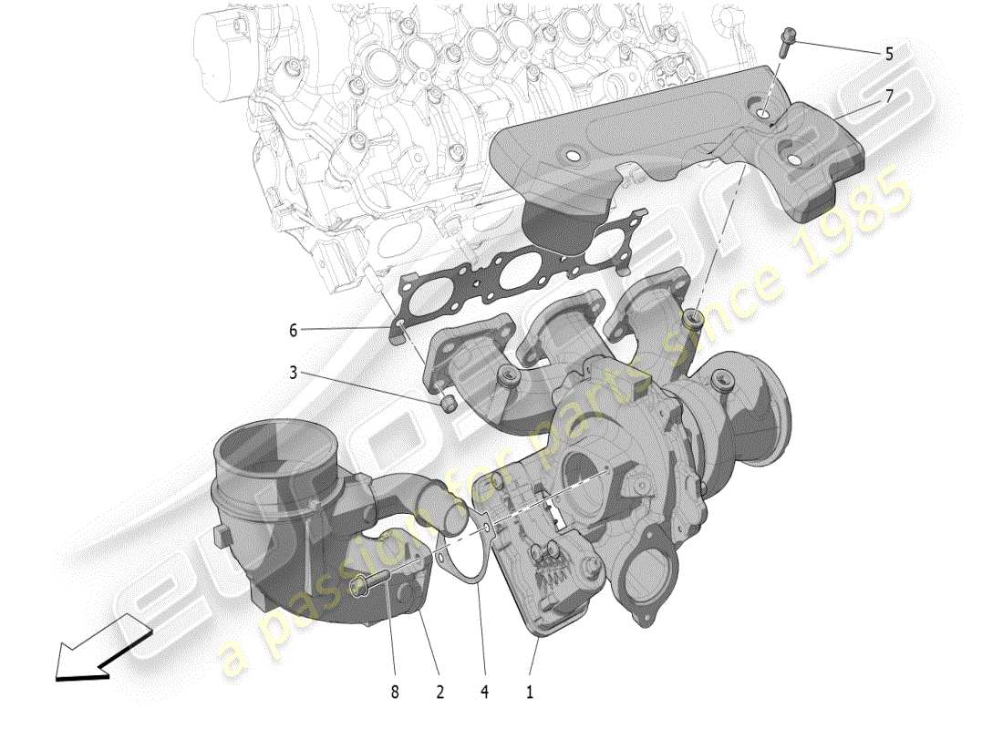 maserati mc20 (2024) turbocharging system: equipments parts diagram