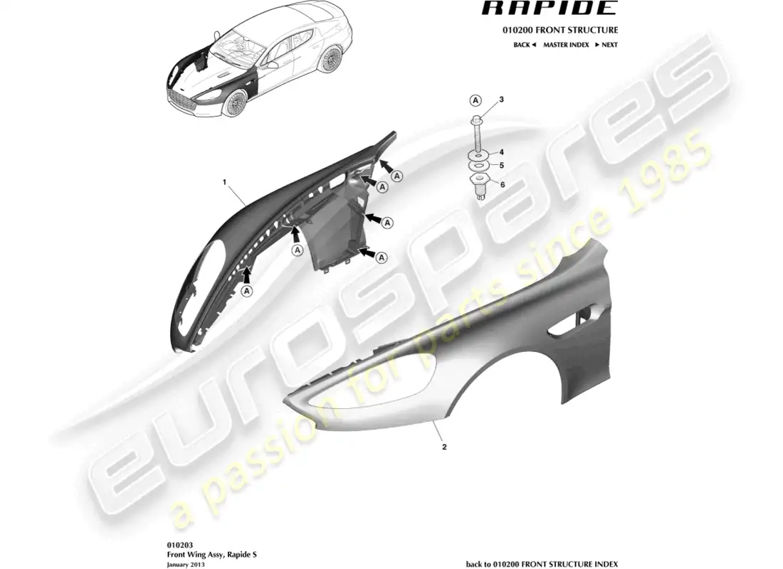 aston martin rapide (2013) front wings, s parts diagram