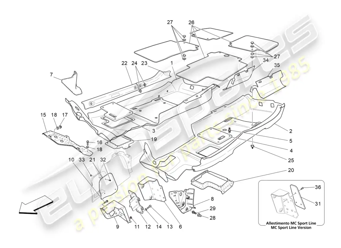 maserati granturismo (2009) passenger compartment mats parts diagram