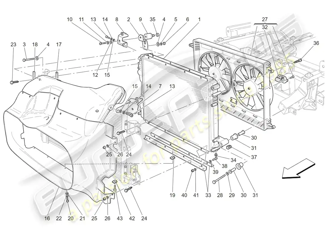 maserati granturismo (2009) cooling: air radiators and ducts parts diagram