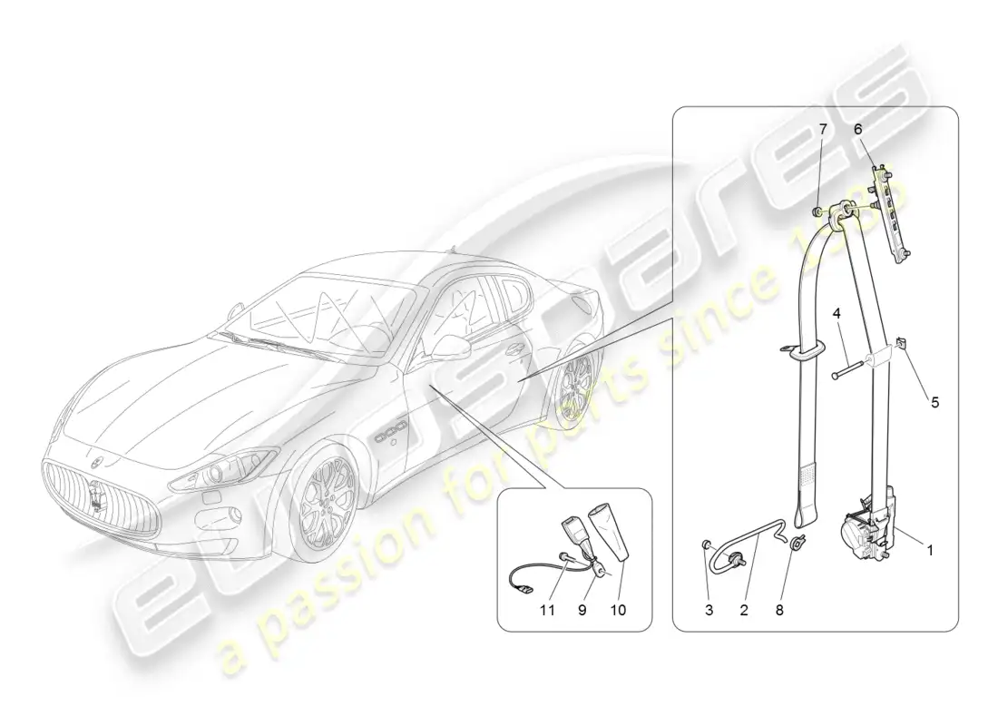 maserati granturismo (2008) front seatbelts parts diagram