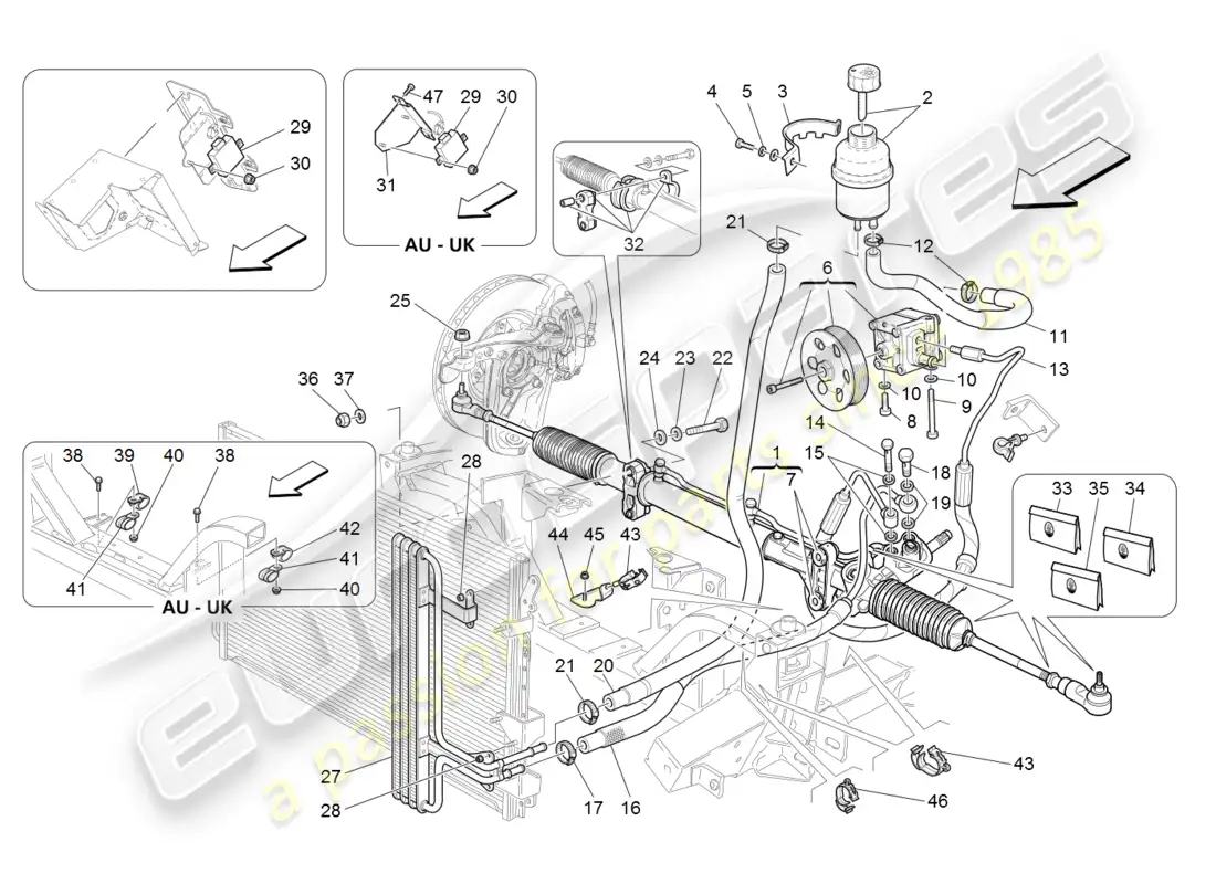 maserati granturismo (2008) complete steering rack unit parts diagram