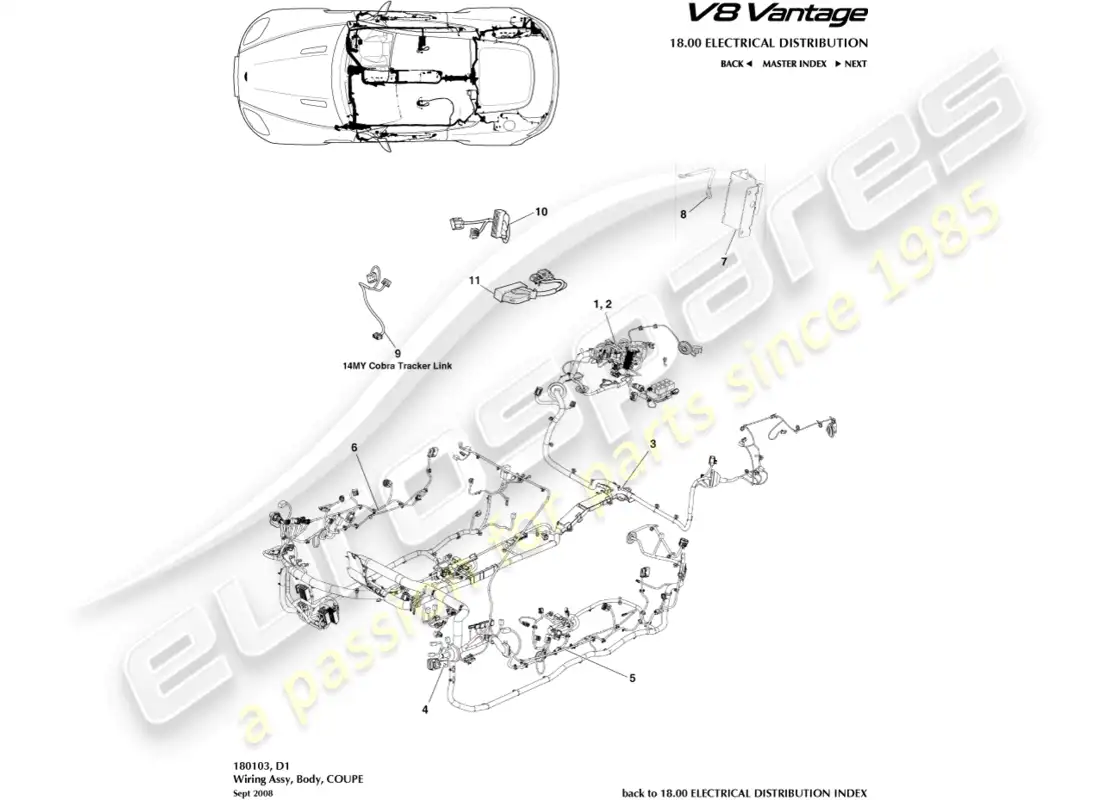 aston martin v8 vantage (2015) body harness, coupe part diagram