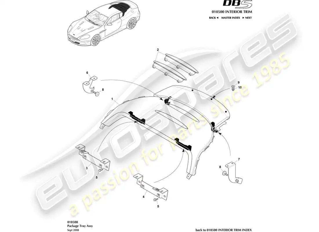aston martin dbs (2007) package tray assembly parts diagram