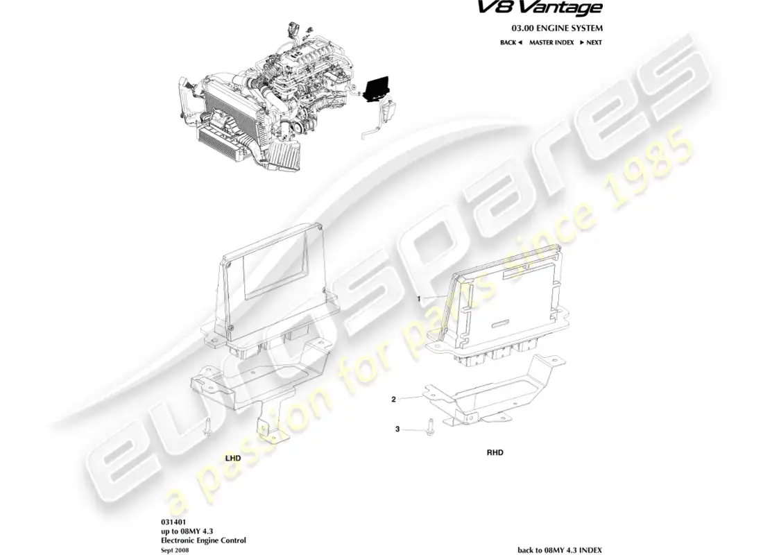 aston martin v8 vantage (2018) electronic engine control part diagram