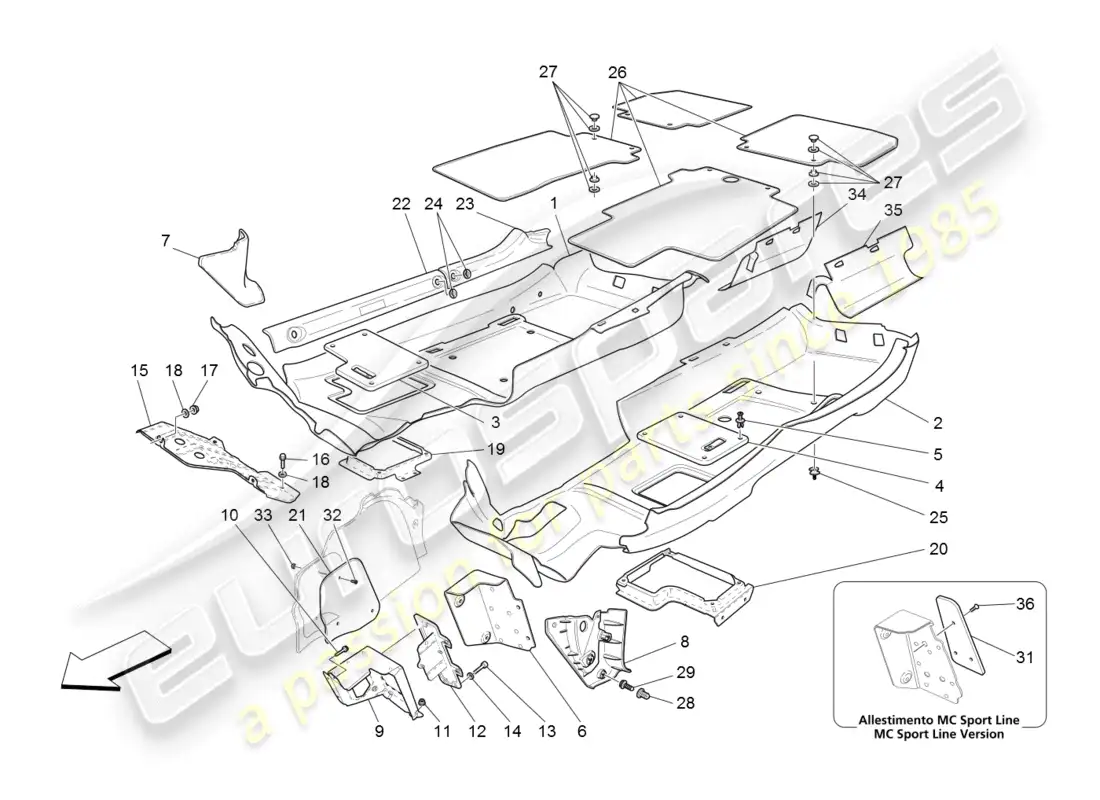 maserati granturismo (2008) passenger compartment mats parts diagram