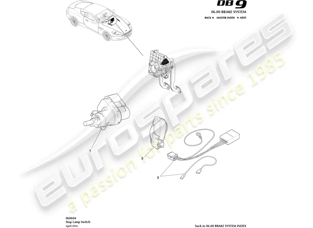 aston martin db9 (2010) stop lamp switch parts diagram