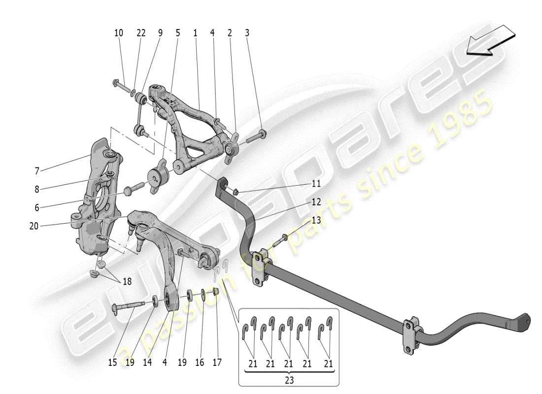 maserati mc20 (2024) front suspension parts diagram