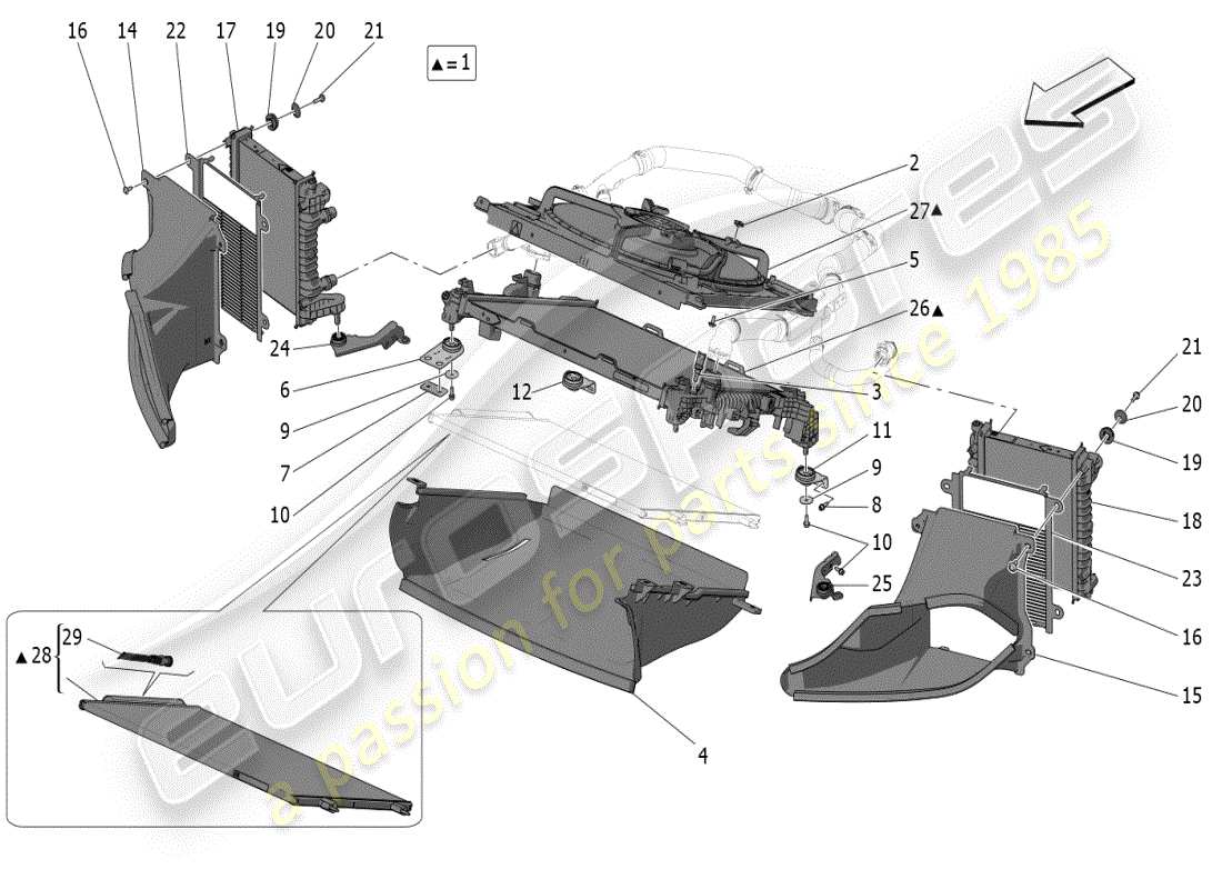maserati mc20 (2024) cooling: air radiators and ducts parts diagram