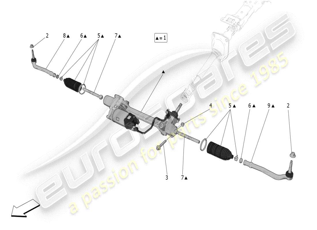 maserati mc20 (2024) complete steering rack unit parts diagram
