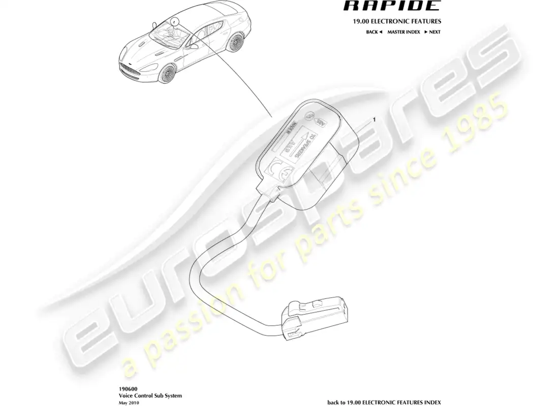 aston martin rapide (2019) voice control subsystem parts diagram