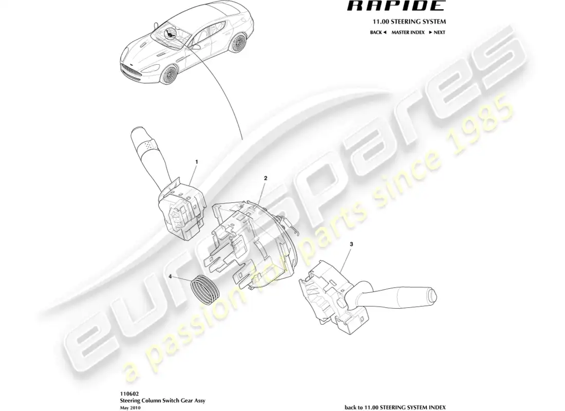 aston martin rapide (2016) column switch assembly parts diagram