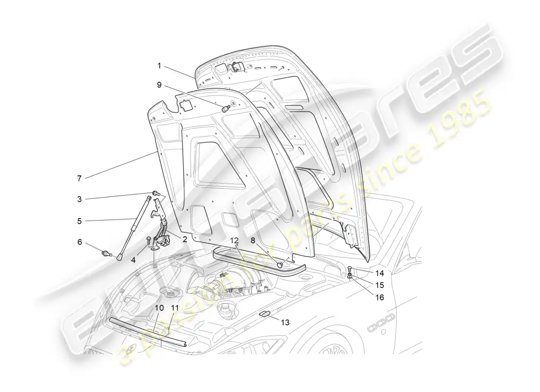 maserati granturismo (2011) front lid parts diagram