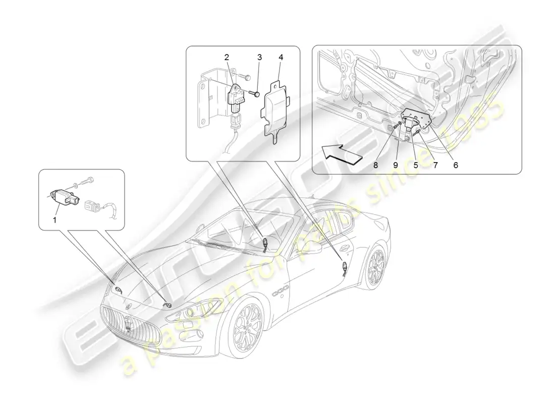 maserati granturismo (2008) crash sensors parts diagram