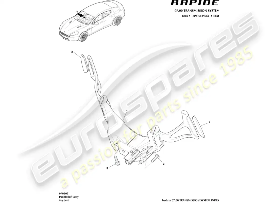 aston martin rapide (2016) paddleshift parts diagram