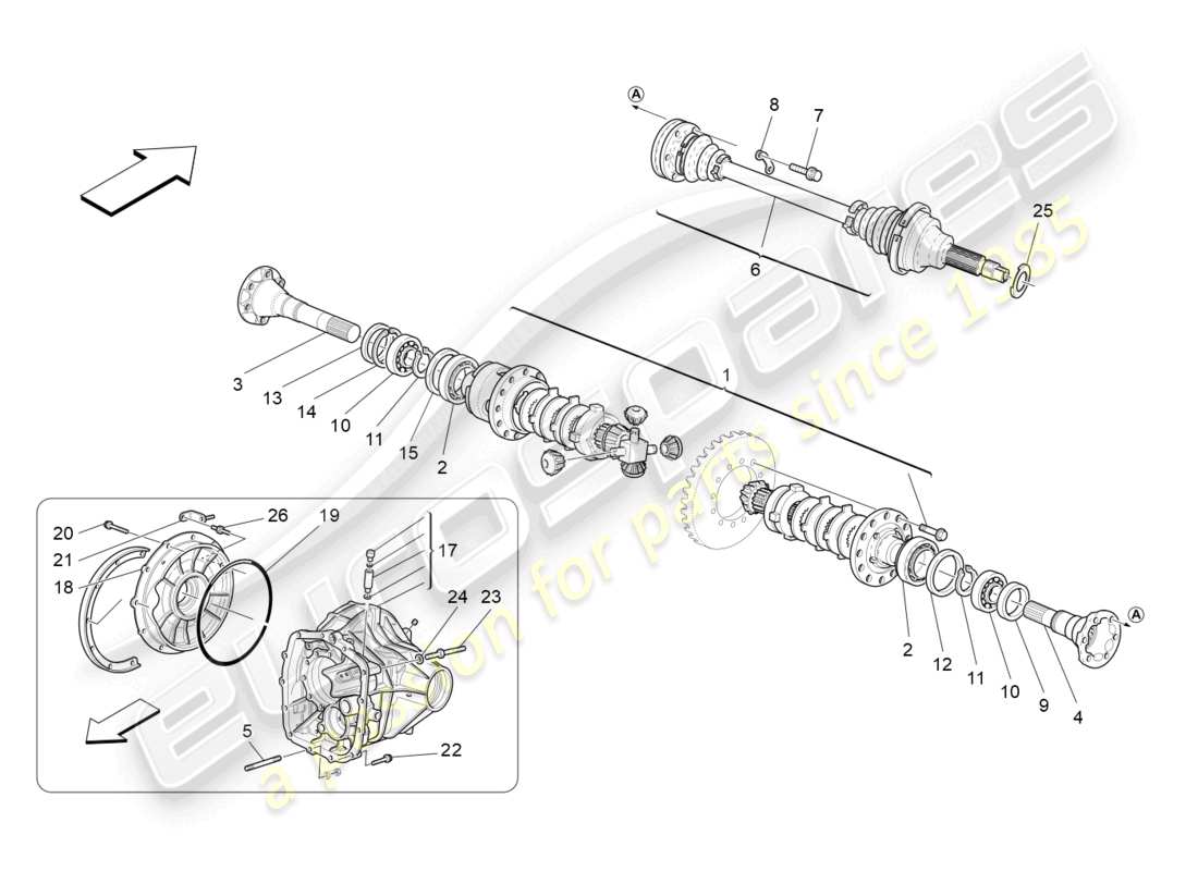 maserati granturismo mc stradale (2013) differential and rear axle shafts parts diagram