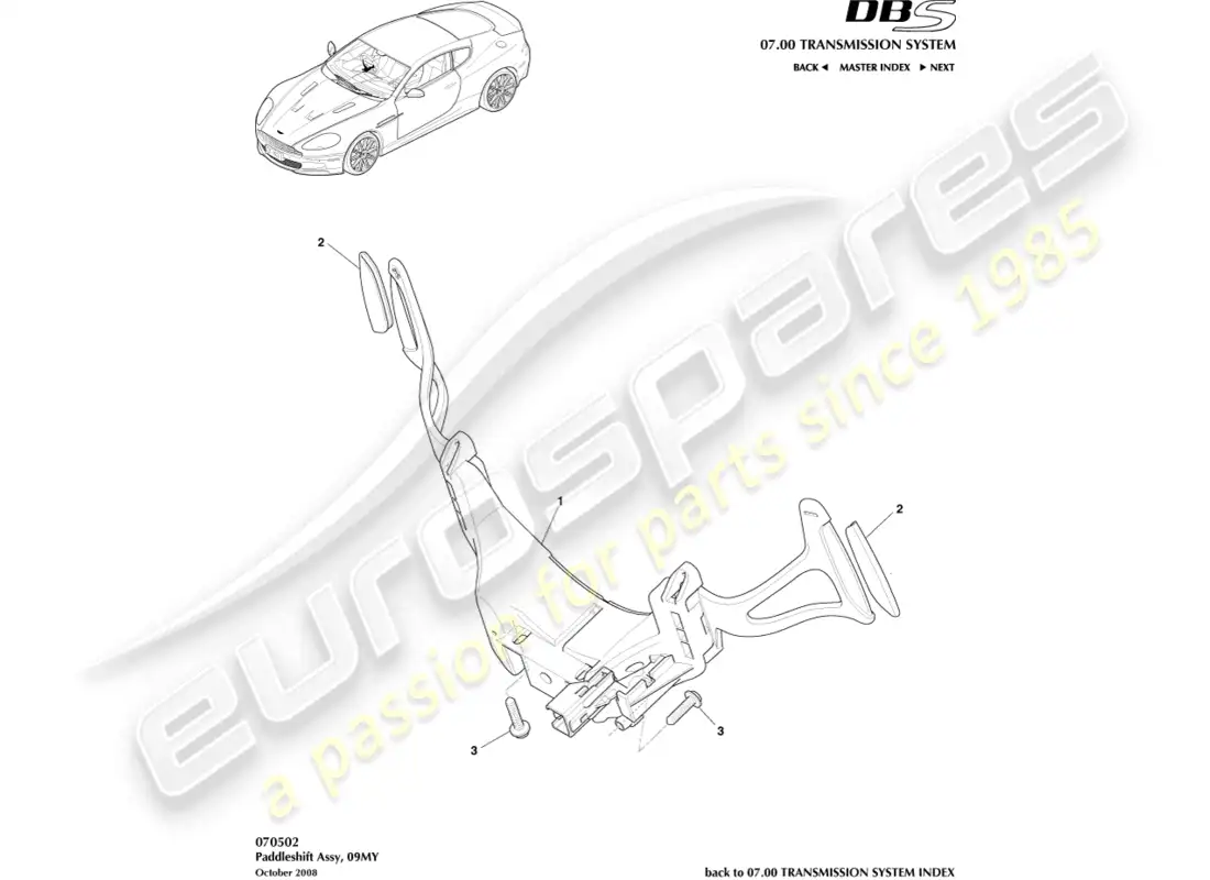 aston martin dbs (2008) paddleshift parts diagram