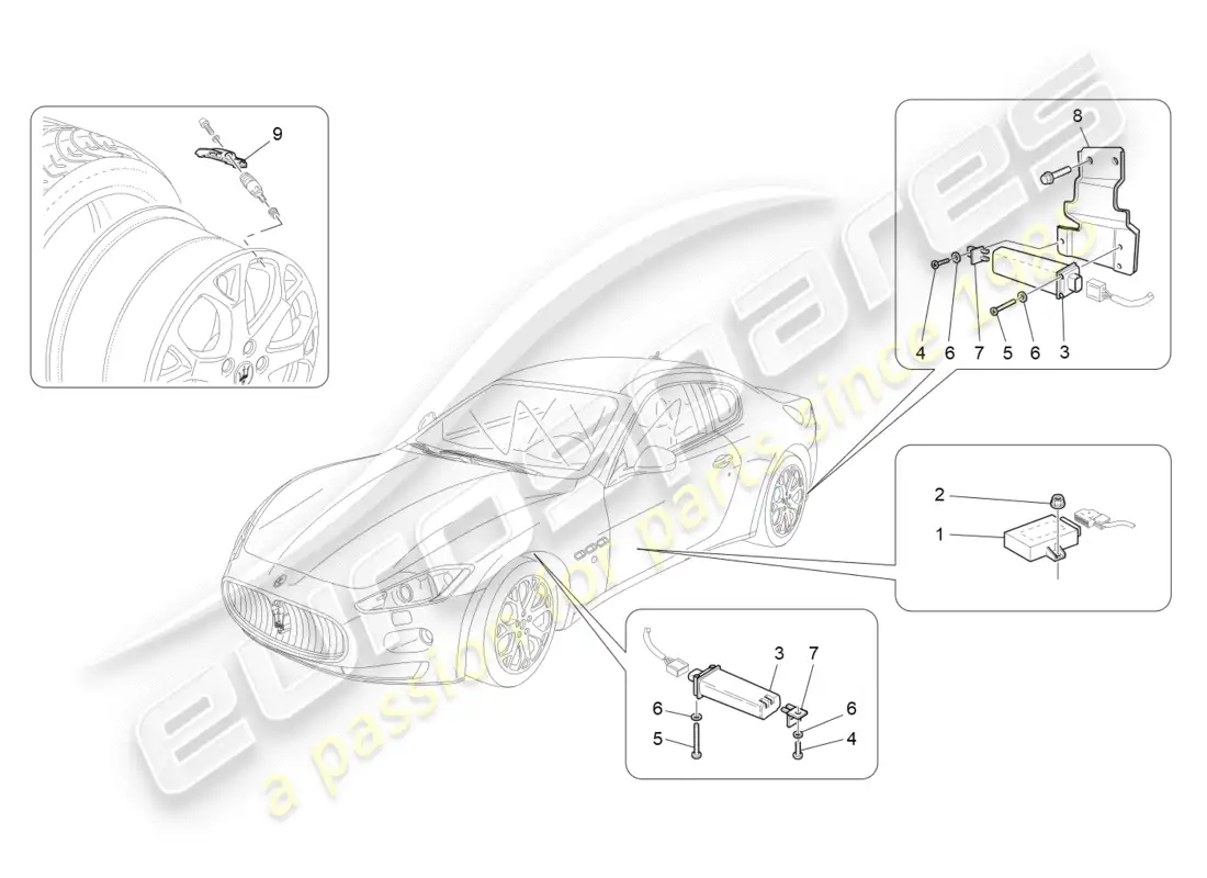 maserati granturismo (2009) tyre pressure monitoring system parts diagram