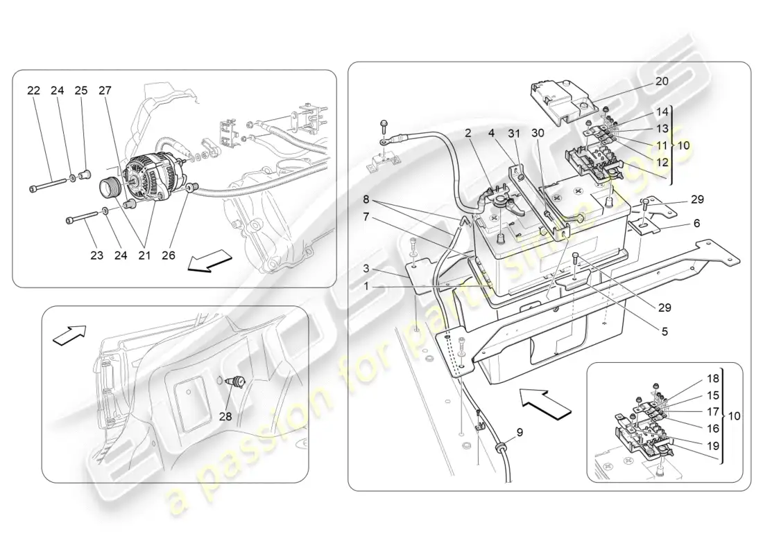 maserati granturismo (2009) energy generation and accumulation parts diagram