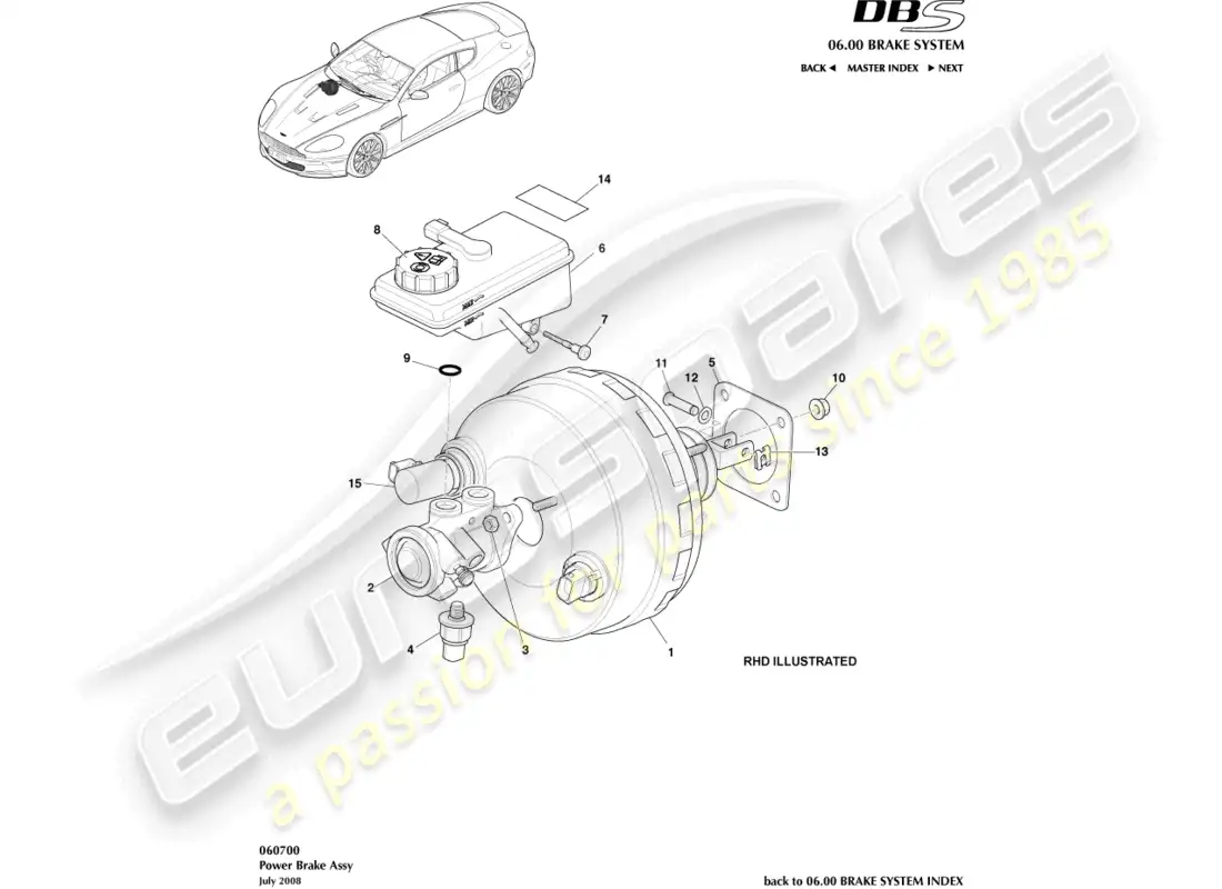 aston martin dbs (2011) power brake assembly parts diagram