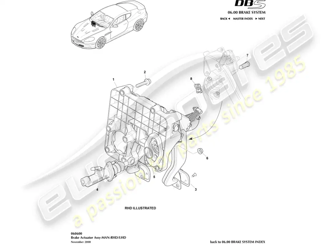 aston martin dbs (2011) brake actuator assembly, auto parts diagram
