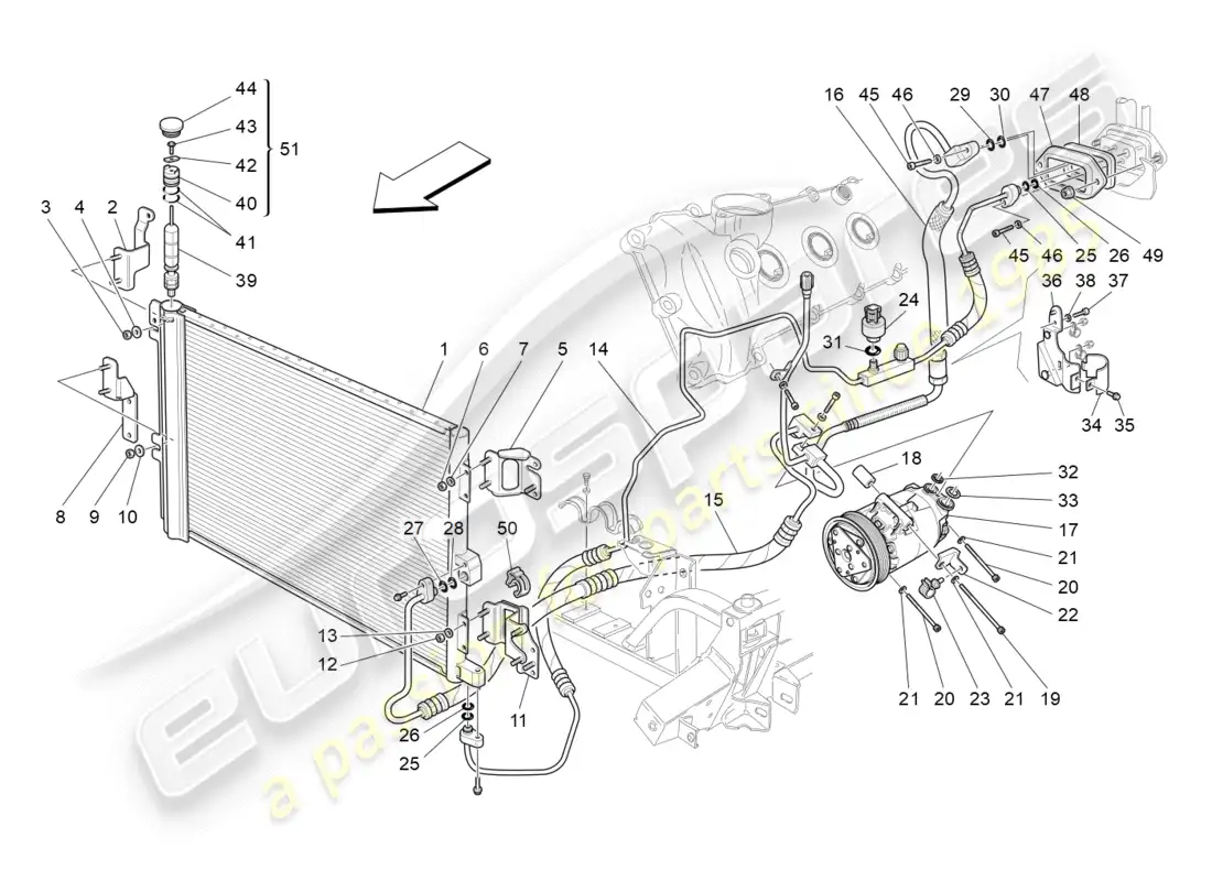 maserati granturismo (2012) a/c unit: engine compartment devices parts diagram