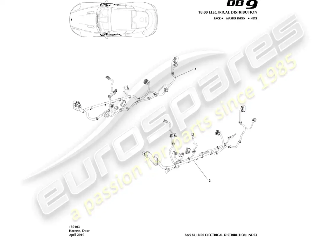 aston martin db9 (2008) door harness parts diagram
