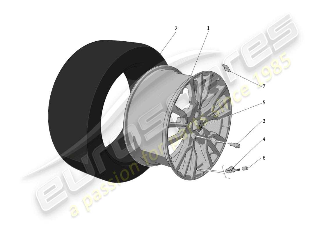 maserati grecale gt (2023) wheels and tyres part diagram