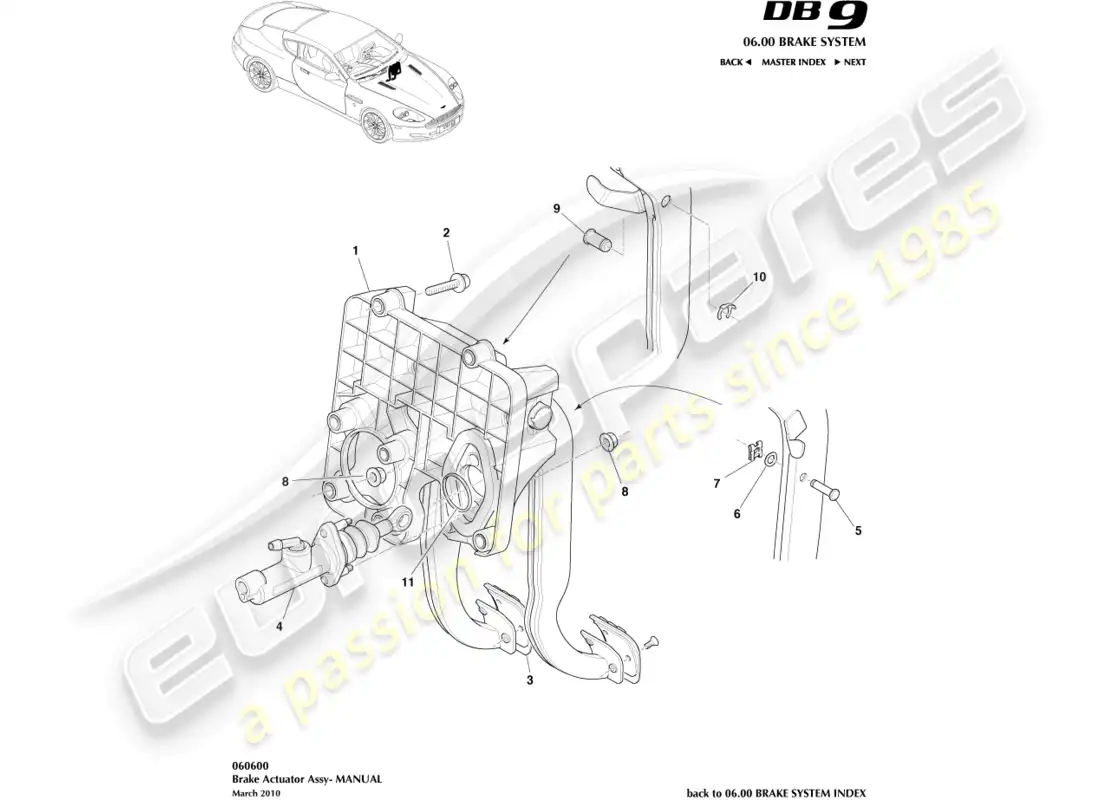 aston martin db9 (2012) brake actuator assembly, manual parts diagram
