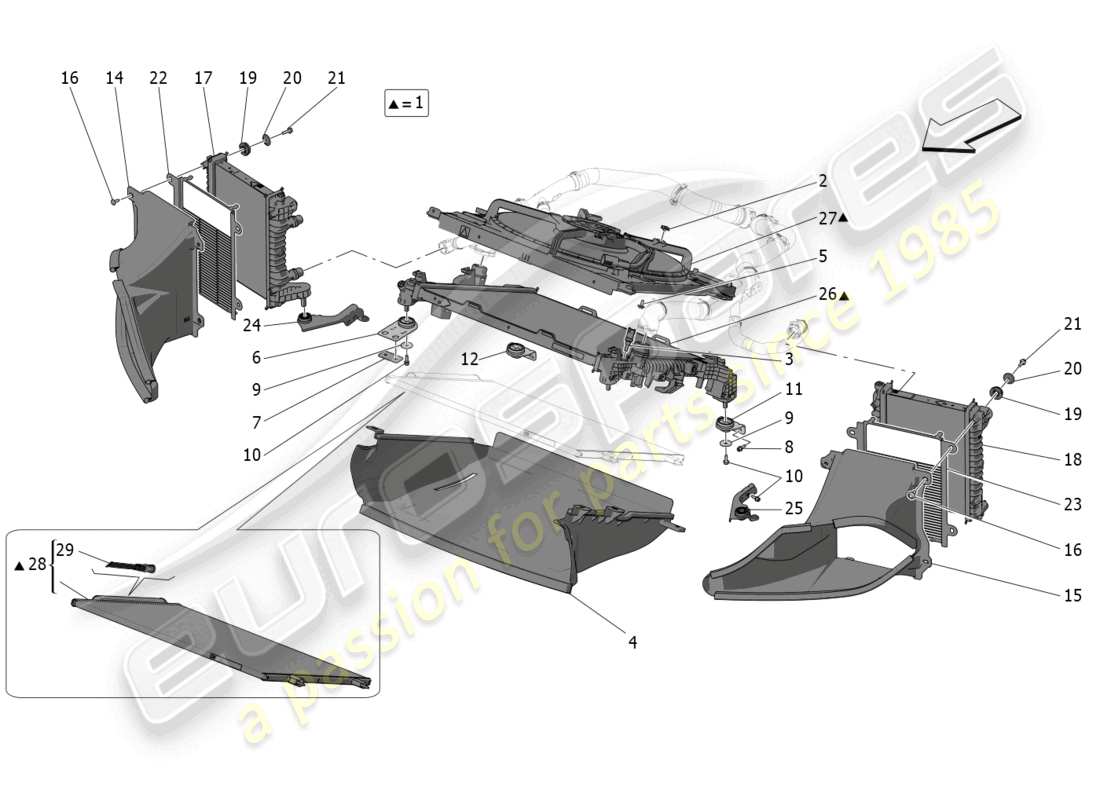 maserati mc20 (2022) cooling: air radiators and ducts part diagram