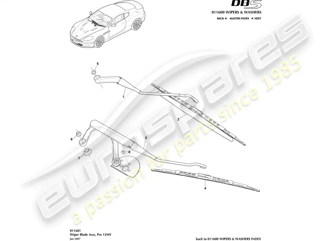 aston martin dbs (2012) wiper blade assembly parts diagram
