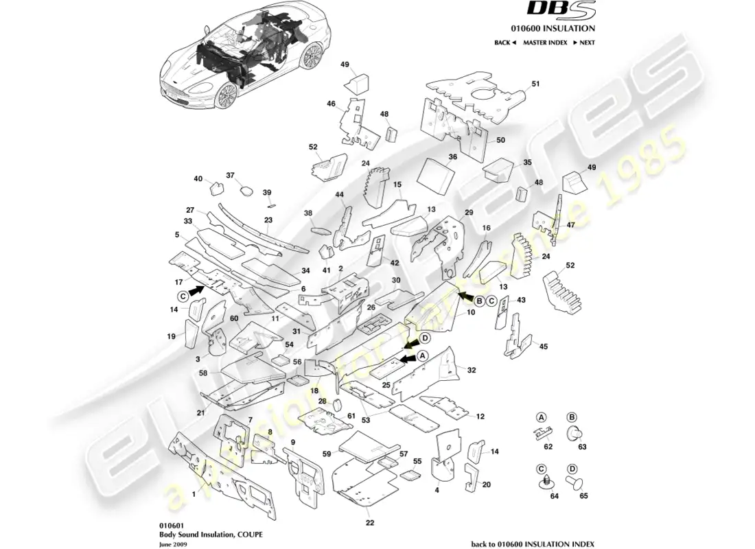 aston martin dbs (2012) body insulation, coupe parts diagram