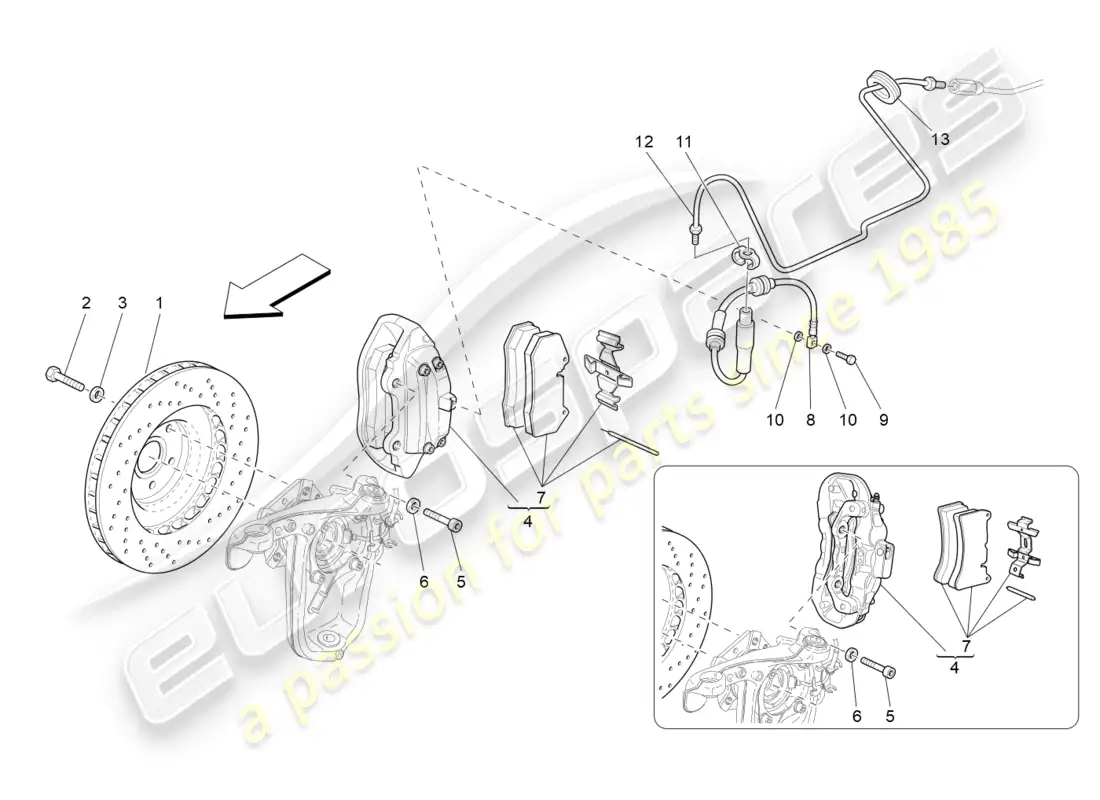 maserati granturismo (2012) braking devices on front wheels parts diagram